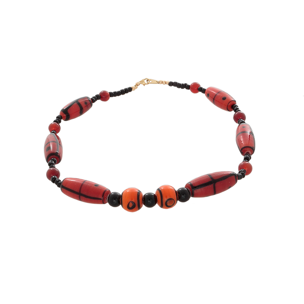 African Orange & Black Glass with Carnelian Beaded necklace - Finesse Jewelry