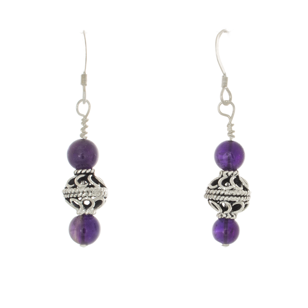 Amethyst and Antique Silver Bead French hook Earrings - Finesse Jewelry