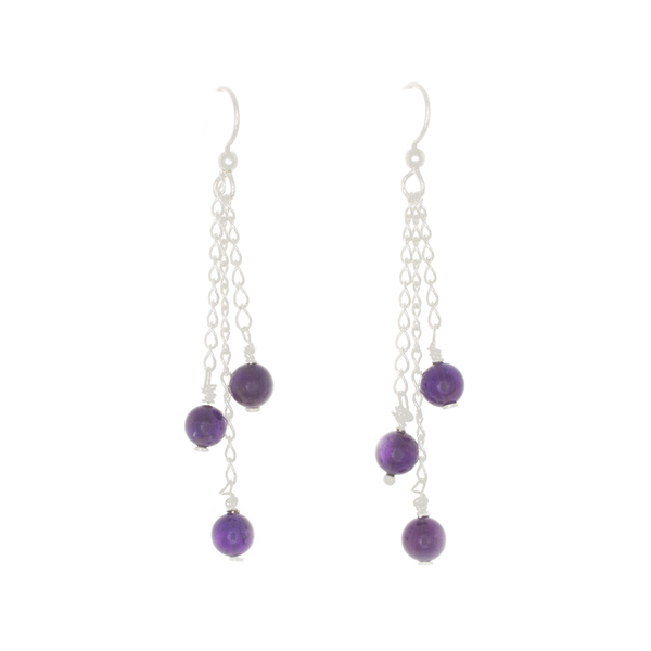 Amethyst 3-bead drop Earrings on Sterling Silver Chain - Finesse Jewelry