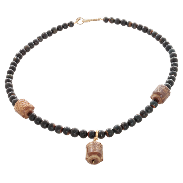Blue Tiger's Eye & Buddha head beaded Necklace - Finesse Jewelry