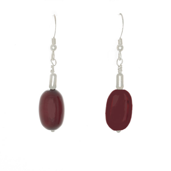 Brown Agate barrel shap bead on Sterling French Hook Earrings - Finesse Jewelry