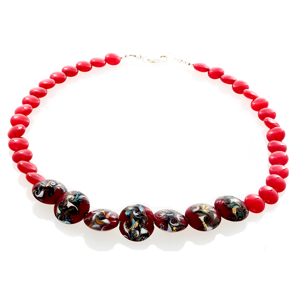 Cherry Quartz with Blown Ruby/Green Glass  Necklace - Finesse Jewelry