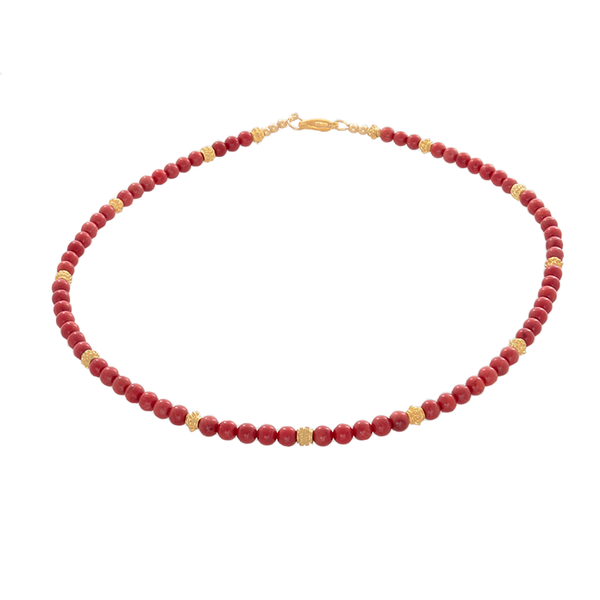 Coral & gold-tone Bali Beaded Necklace - Finesse Jewelry