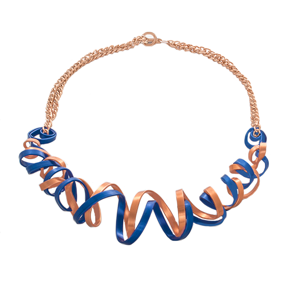 Curve Wave Statement Necklace in Copper and Blue - Finesse Jewelry
