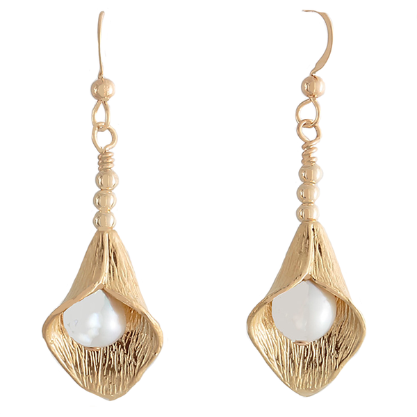 Gold petal with Pearl French wire Earrings - Finesse Jewelry