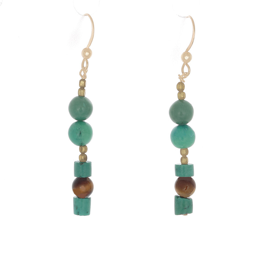 Green Turquoise, Tiger's Eye & Brass beaded Earrings - Finesse Jewelry