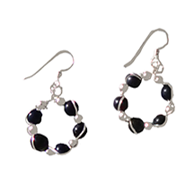 Lapis and Silver Bead Hoop Earrings - Wrapped with Sterling Silver Wire - Finesse Jewelry