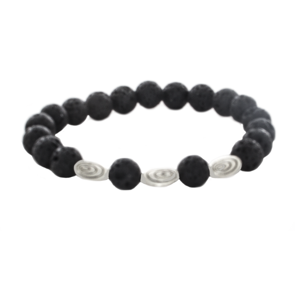 Lava Bead, Tibetan Silver Spiral Beads Stretch Infusion Bracelet for men or women - Finesse Jewelry