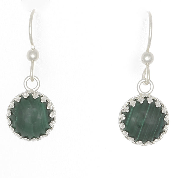 Malachite Earrings bezel set in Sterling silver on French Ear Wires - Finesse Jewelry