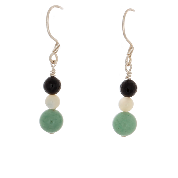 Prehenite, Black Onyx, Moonstone drop earrings on French hooks - Finesse Jewelry