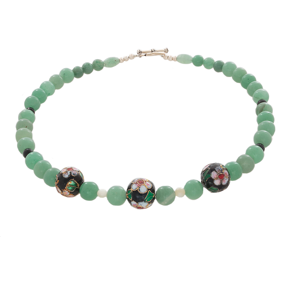 Prehenite with Black Onyx and Clossonei Black and flowered beaded Necklace - Finesse Jewelry