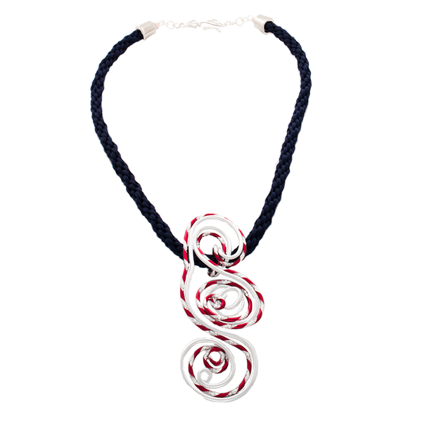 Red white and blue Kumihimo and focal pendant necklace - Finesse Jewelry
