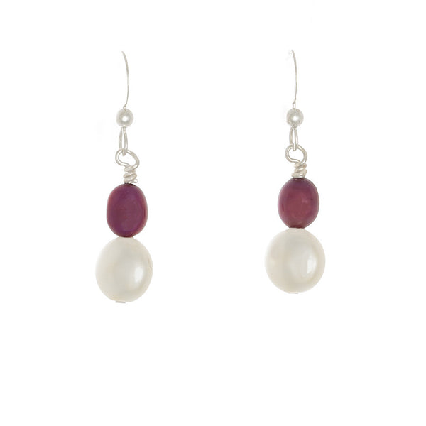 Raspberry & White Pearl Drop Sterling  Earrings - Finesse Jewelry