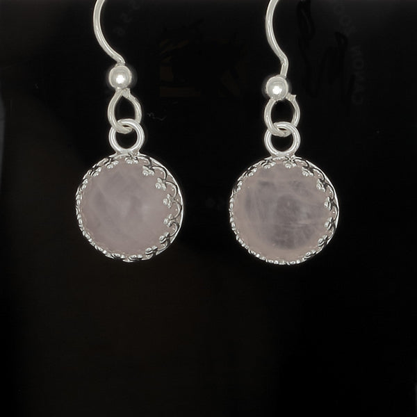 Pink Quartz Earrings bezel gallery set in Sterling Silver - Finesse Jewelry