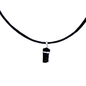 Shungite rough pendant banded in Sterlng Silver on a Black Leather Cord Necklace - Finesse Jewelry