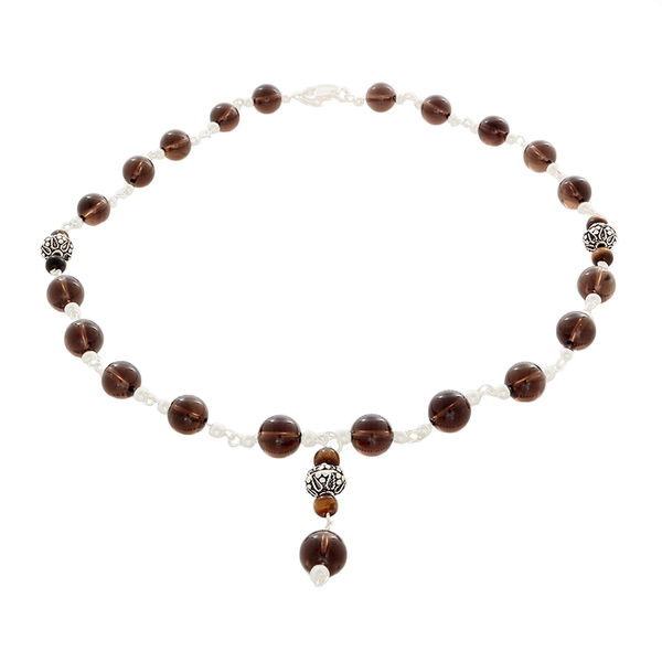 Smokey Quartz, Tiger's Eye and Silver Necklace - Finesse Jewelry