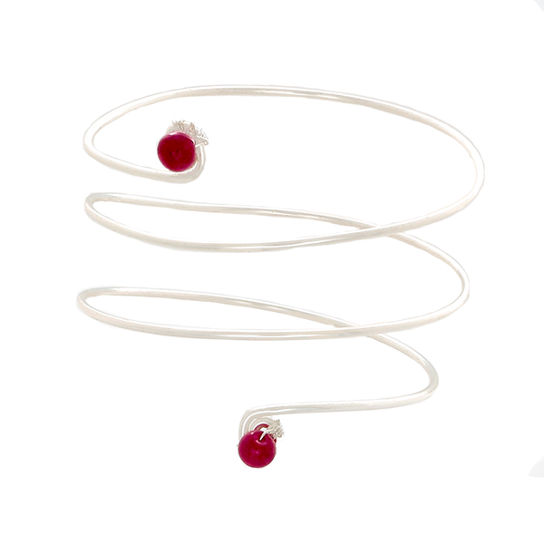 "Snake" Sterling Bracelet with Pink Jade beads on the Ends - Finesse Jewelry