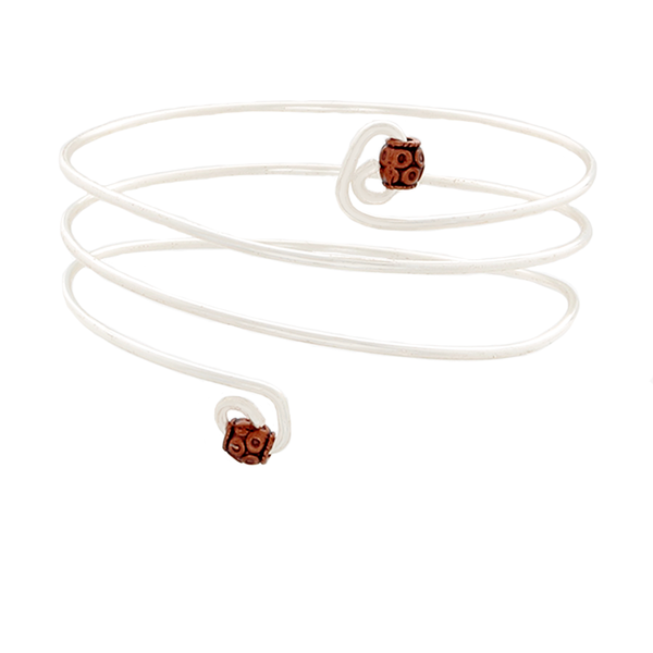 "Snake" Sterling Silver Bracelet with copper beads on ends - Finesse Jewelry