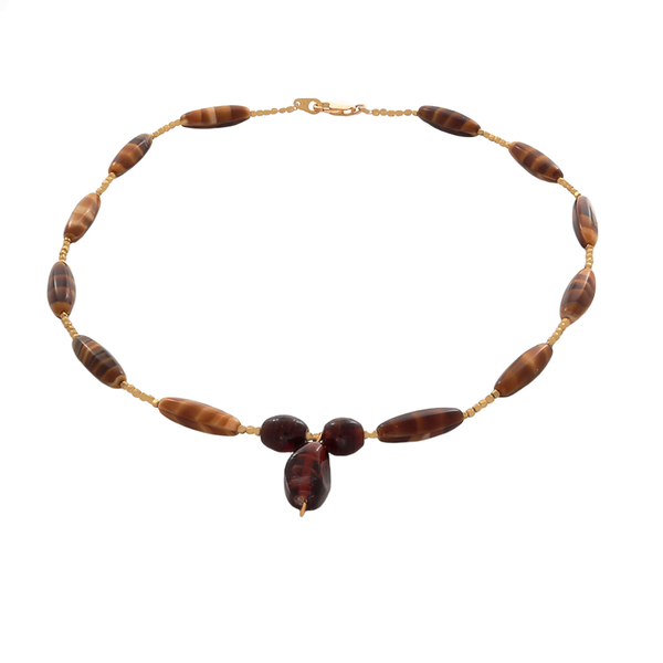 Tiger's Eye Bead Necklace with a Focal Bead in Gold - Finesse Jewelry
