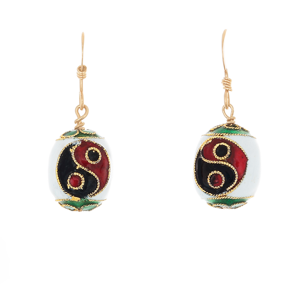 Cloisonne Yin/Yang beads on French Hook Earrings - Finesse Jewelry