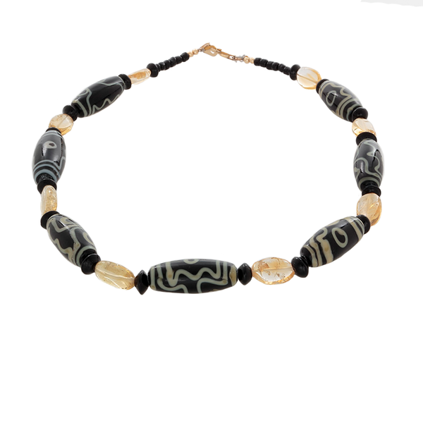 African Black Glass beads with Lemon quartz Necklace - Finesse Jewelry