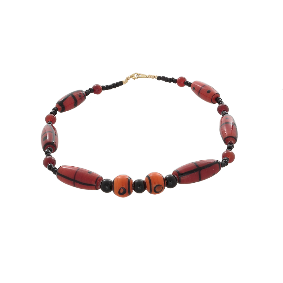 African Orange & Black Glass with Carnelian Beaded necklace - Finesse Jewelry