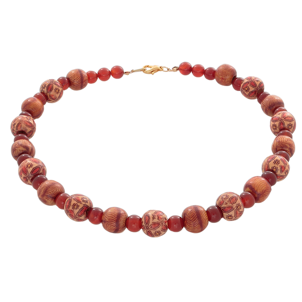 African Wood Beads & Carnelian Necklace on 14k Gold-Filled Clasp - Finesse Jewelry