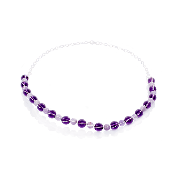 Amethyst 2-Shades Bead Captured and Structured Necklace in Sterling Silver - Finesse Jewelry