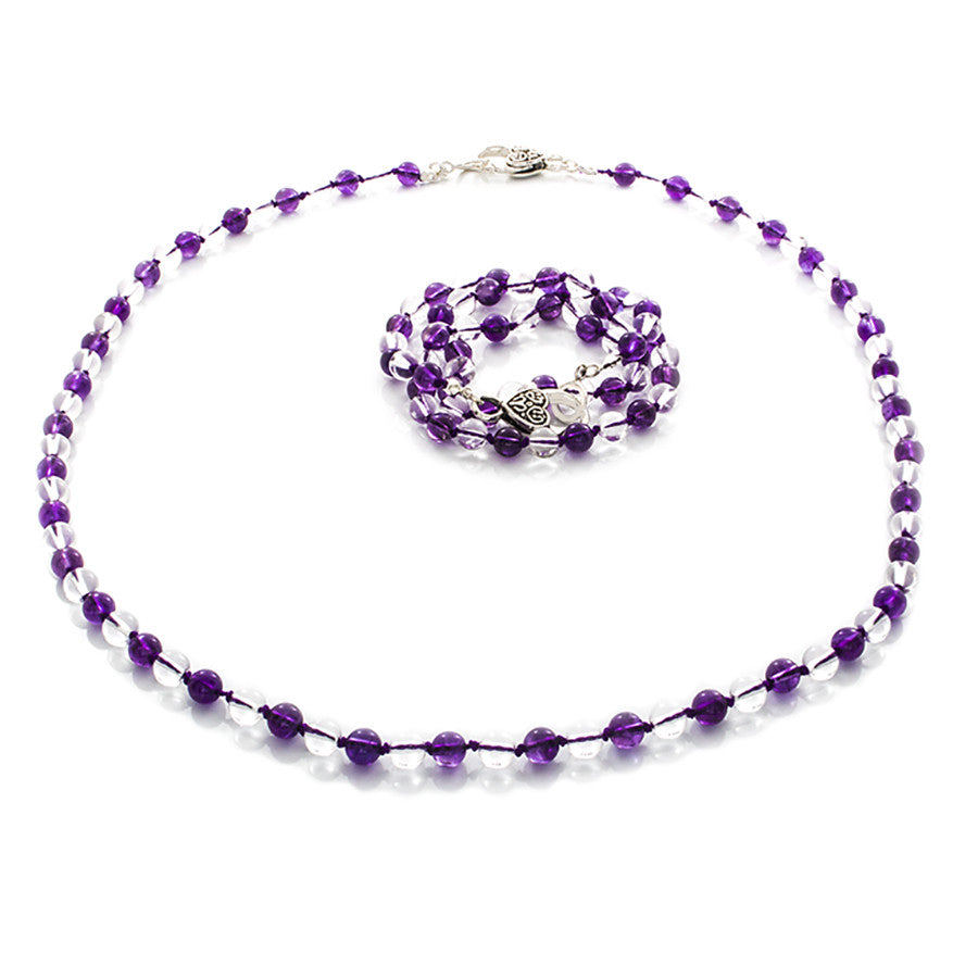 Amethyst & Clear Quartz Hand-knotted Necklace that Wraps into a Bracelet - Finesse Jewelry