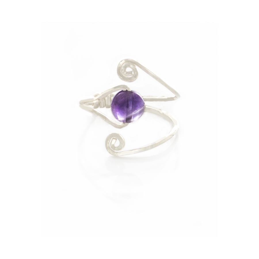 Amethyst Solitair Swirl Ring in Sterling Silver - Finesse Jewelry