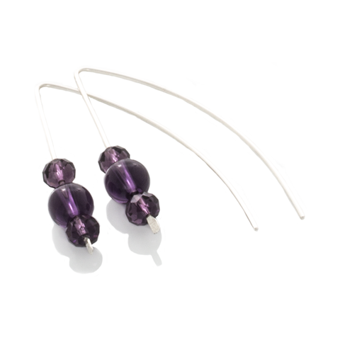 Amethyst "Slipper" Earrings with crystals and hang on Argentium Silver - Finesse Jewelry