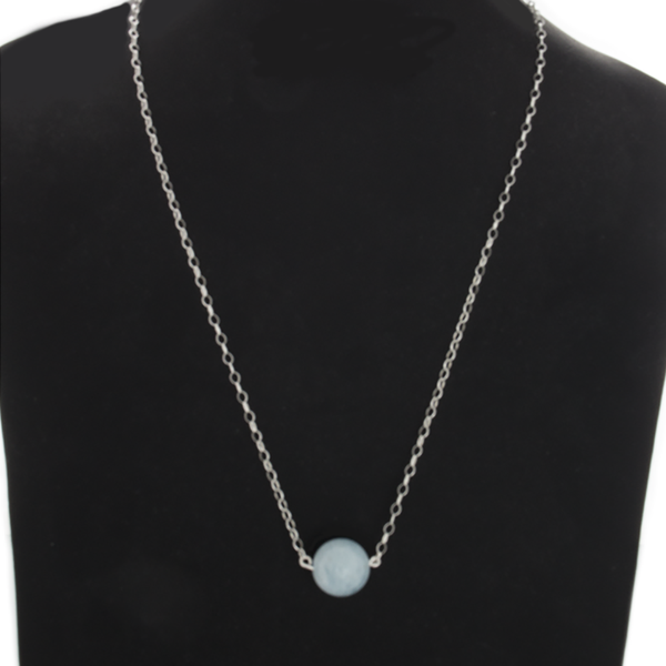 Aquamarine Pendant Bead Necklace on Sterling Silver Chain - Finesse Jewelry