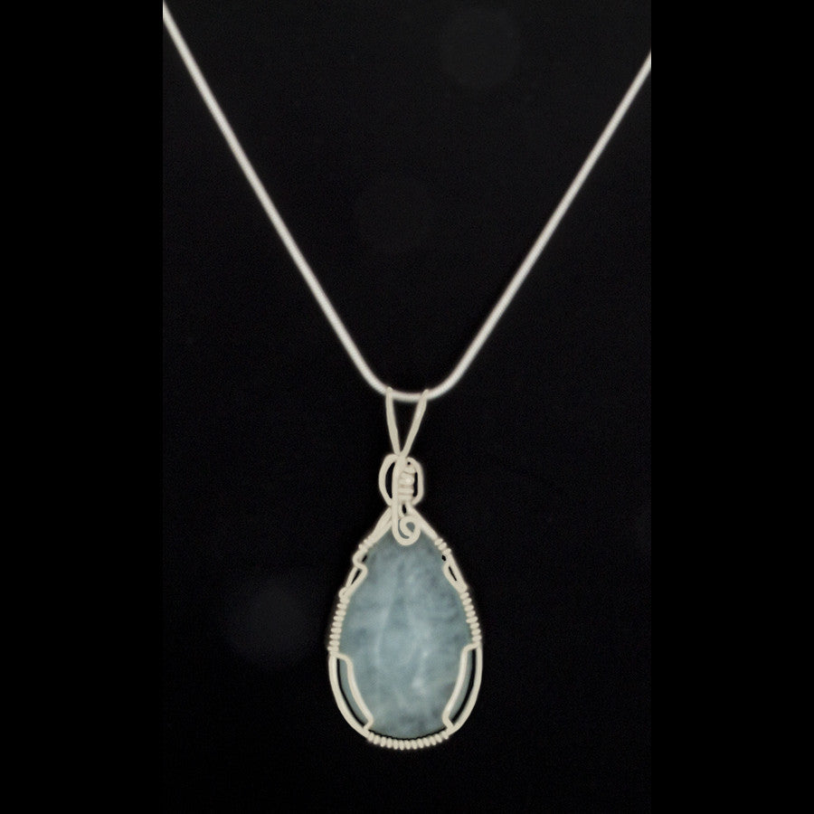 Aquamarine Pear-shaped Pendant Necklace Wrapped in Sterling Silver - Finesse Jewelry
