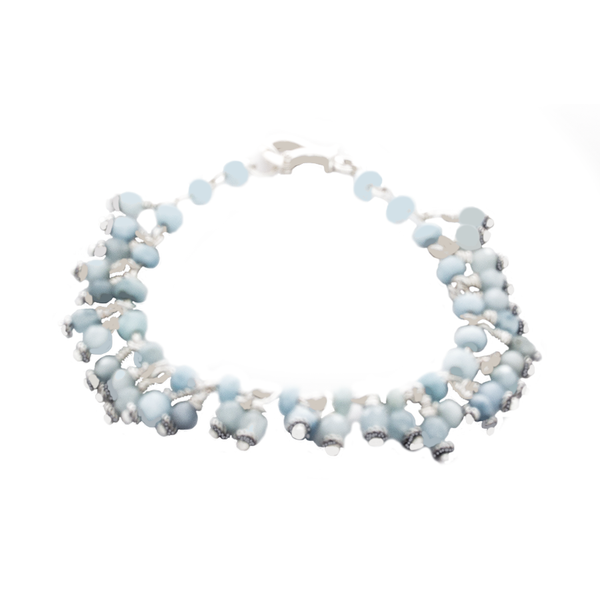 Aquamarine Bead dangle Bracelet in Sterling and Antique Silver - Finesse Jewelry