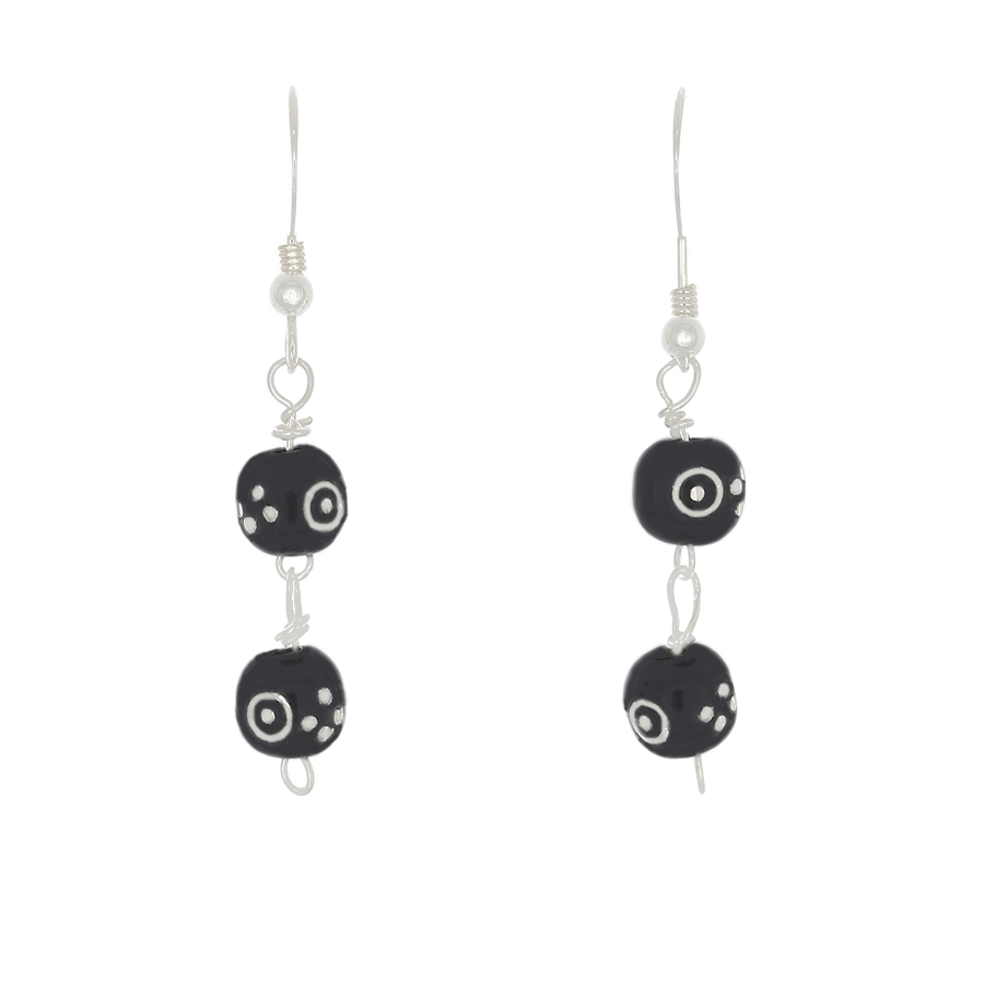 Black Coral Inlaid with Silver Earrings - Finesse Jewelry