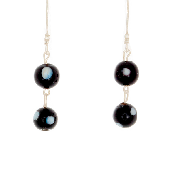Black Howlite Beads on Sterling Silver French Hook Earrings. - Finesse Jewelry