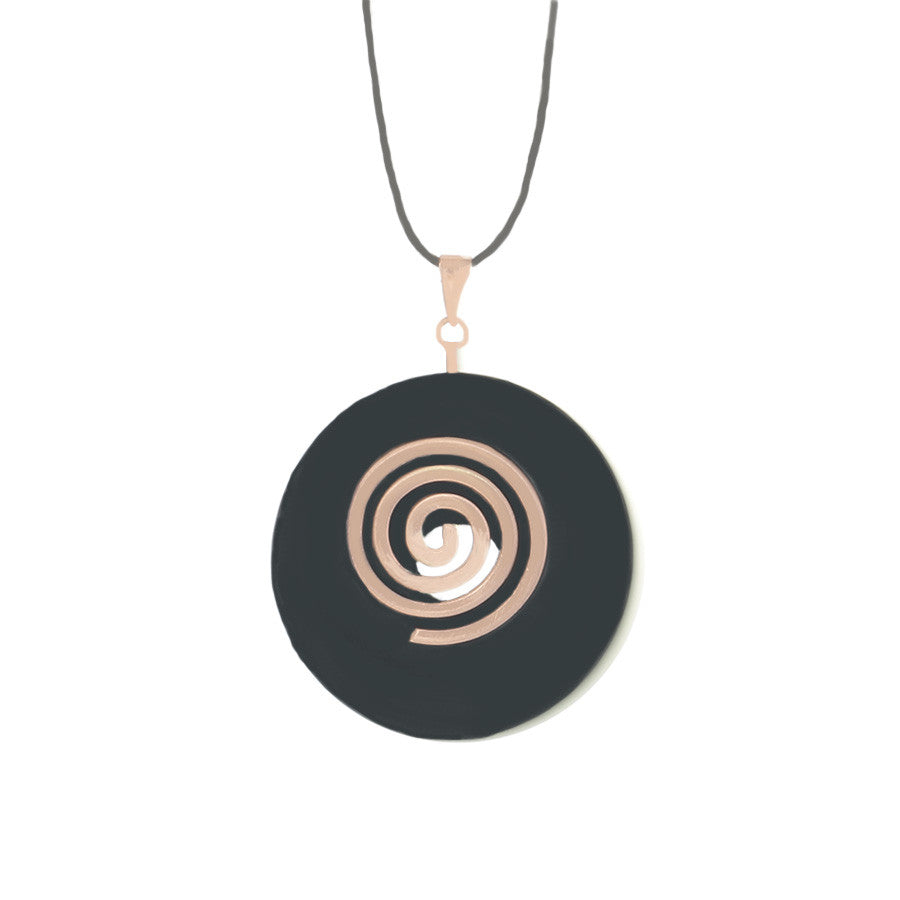 Black Agate Donut Pendant necklace on adjustable leather cord - Finesse Jewelry