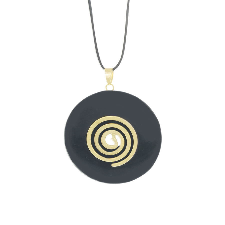 Black Agate Donut Pendant necklace on adjustable leather cord - Finesse Jewelry