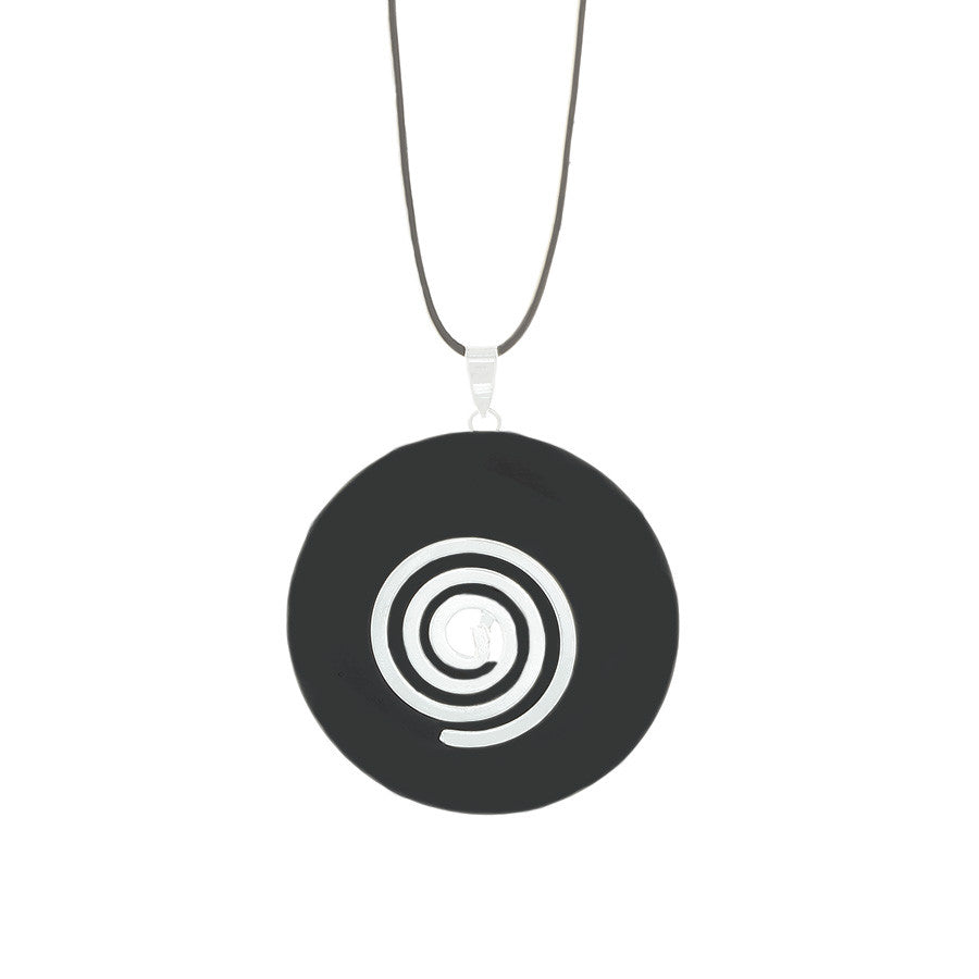 Black Agate Donut Pendant necklace on adjustable leather cord - Finesse Jewelry