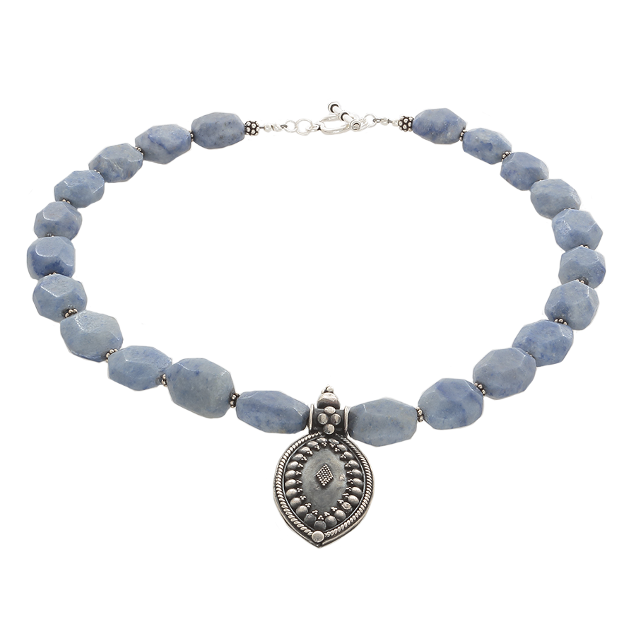 Blue Dumorterite & silver pendant Necklace - Finesse Jewelry