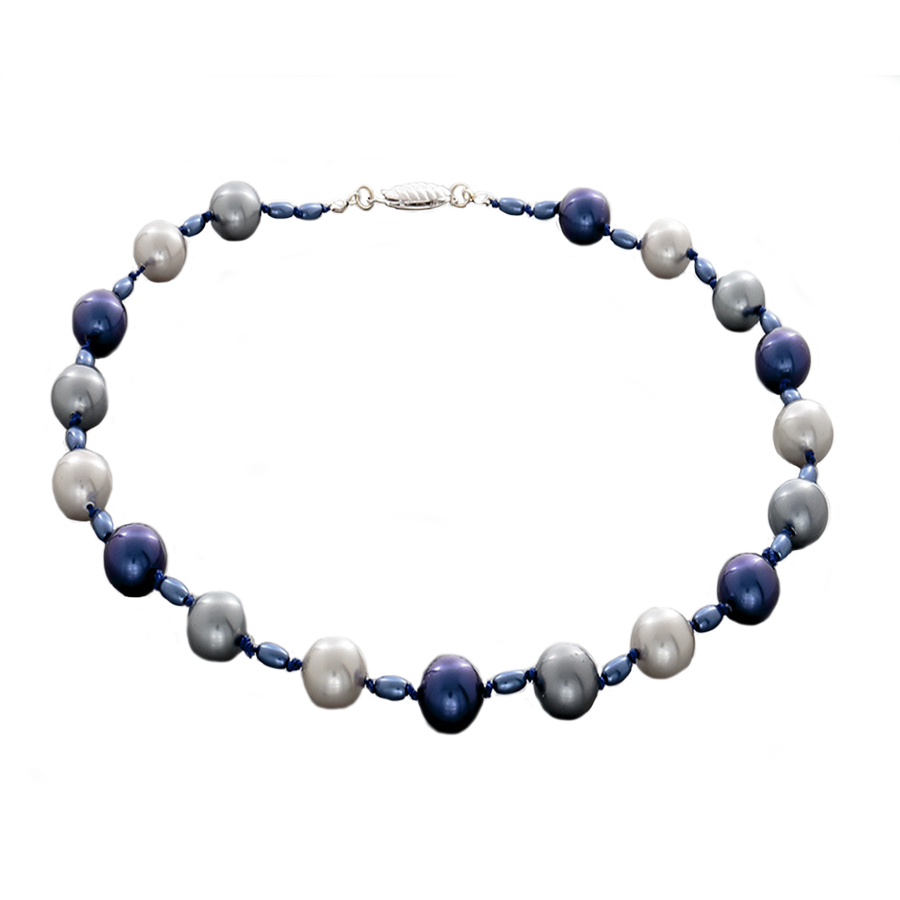 Silver and Blue Pearl Hand-Knotted Pearl Necklace – Finesse Jewelry