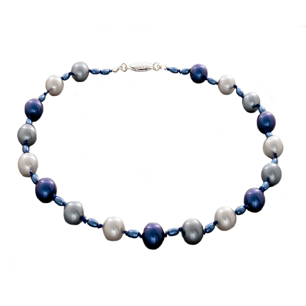 Blue and Gray Hand-Knotted Pearl necklace - Finesse Jewelry
