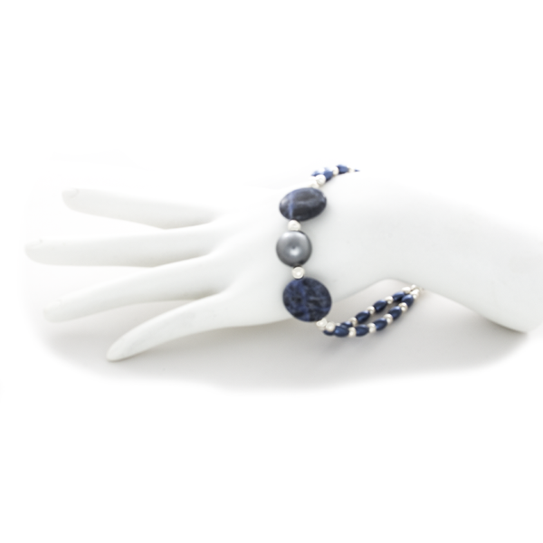 Blue  Pearl and Iolite Bracelet in Sterling Silver - Finesse Jewelry