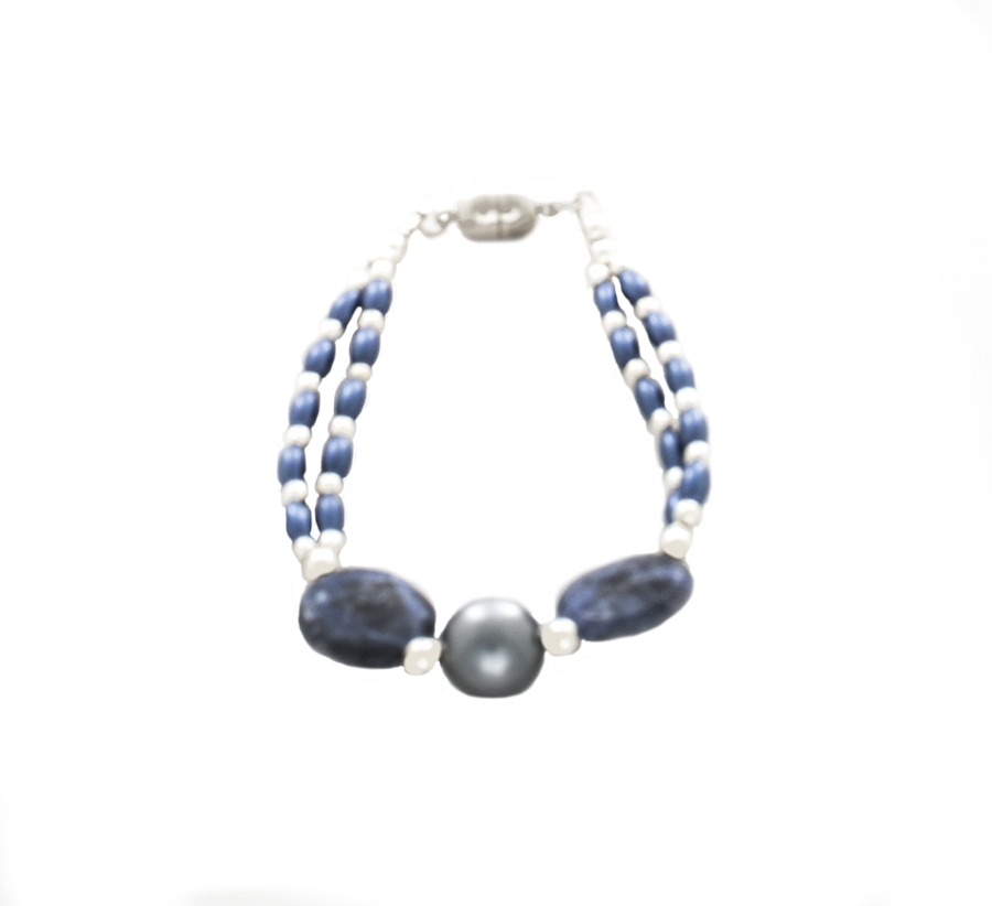Blue  Pearl and Iolite Bracelet in Sterling Silver - Finesse Jewelry