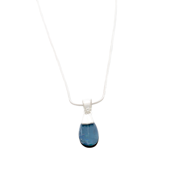 Blue Boulder Opal Triplet Pendant Necklace on Sterling Silver Chain - Finesse Jewelry