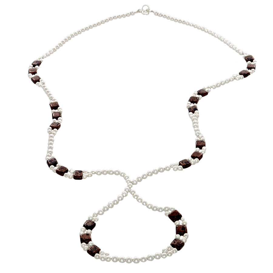 Brown Crystal & Sterling Silver Beads on an "S" Shaped Necklace - Finesse Jewelry
