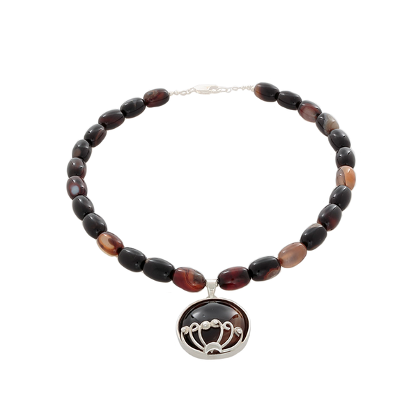Brown Agate beads with a Brown agate pendant Necklace on Sterling - Finesse Jewelry