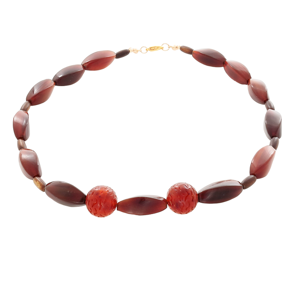 Brown Amber Rectangular Tube beads with 2 carved beads-Necklace - Finesse Jewelry