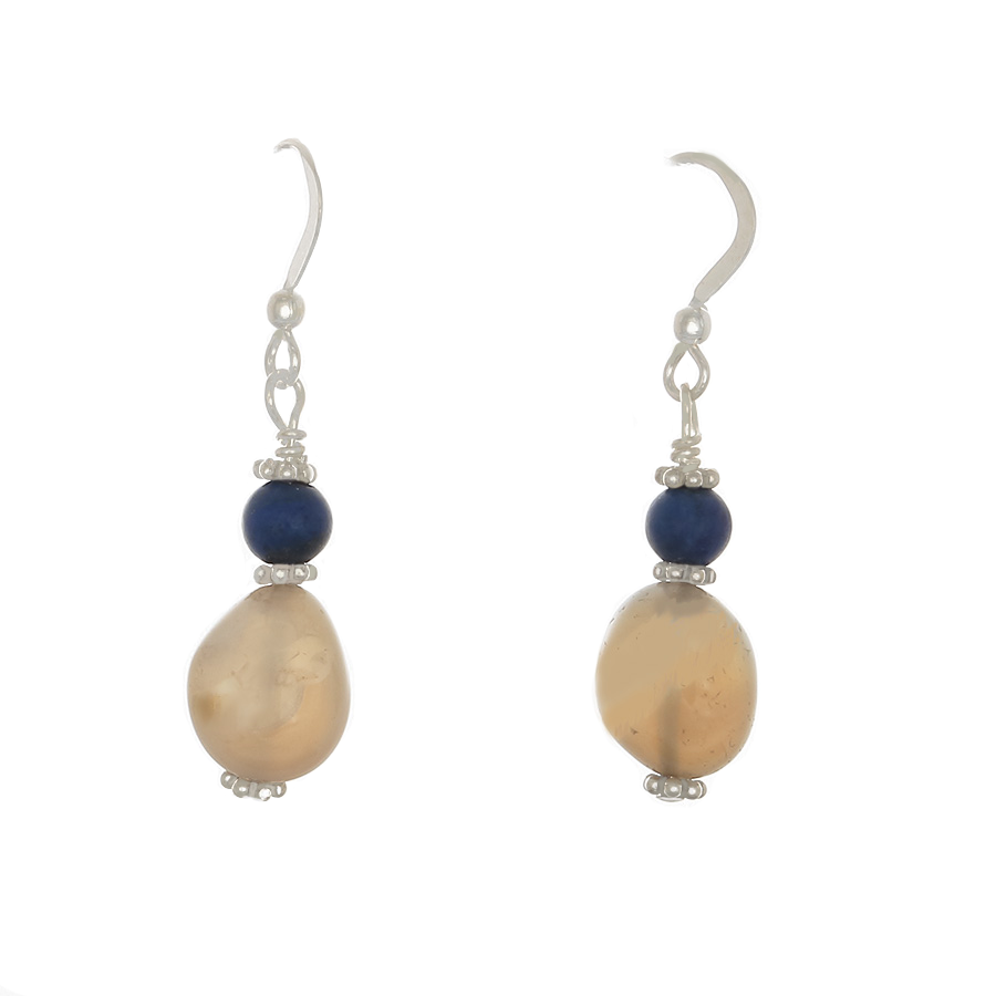 Blue Calcedony, Lapis & silver Earrings - Finesse Jewelry