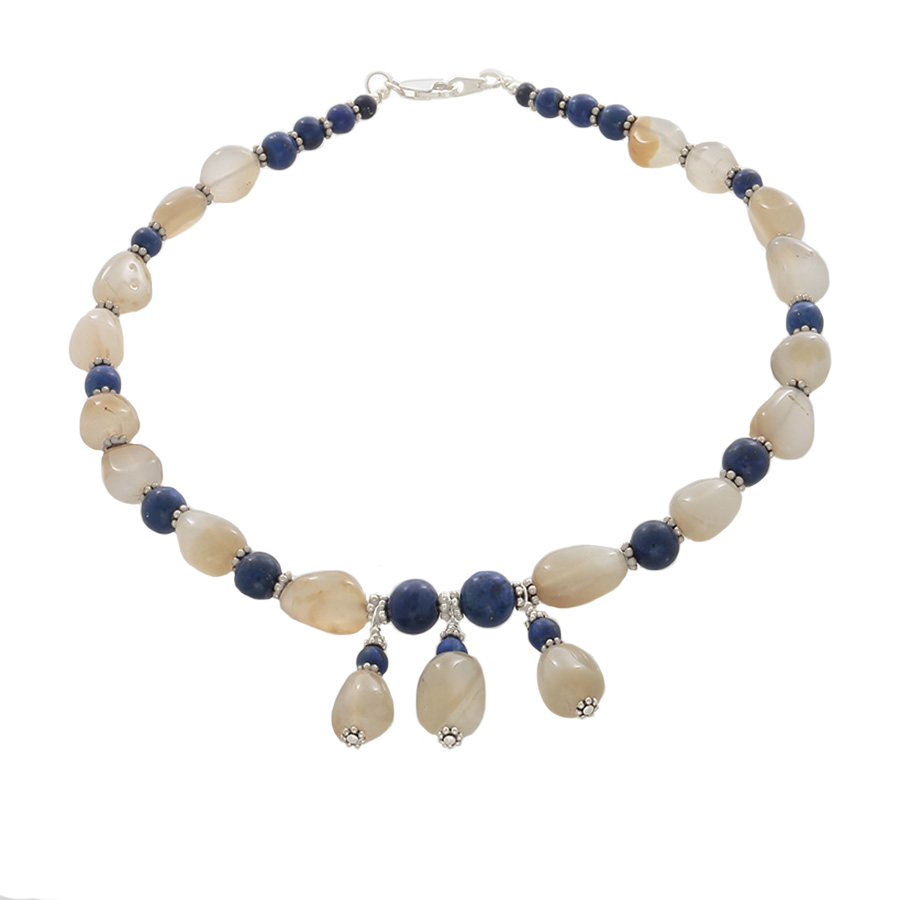 Calcedony, Lapis & Silver Necklace - Finesse Jewelry